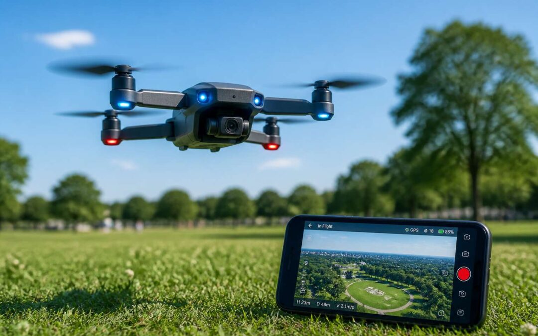 Quadcopter mini drone captures aerial footage and is easy to fly.